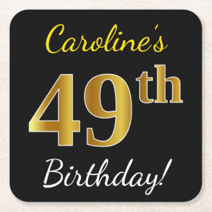 Zwart, Faux Gold 49th Birthday + Eigen naam Kartonnen Onderzetters