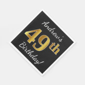 Zwart, Faux Gold 49th Birthday + Eigen naam Servet (Hoek)