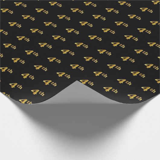 Zwart, Faux Gold 4de (vierde) Event Wrapping Paper Cadeaupapier (Hoek)