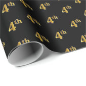 Zwart, Faux Gold 4de (vierde) Event Wrapping Paper Cadeaupapier (Rol Hoek)