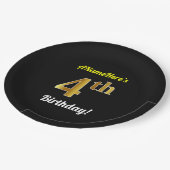 Zwart, Faux Gold 4th Birthday + Eigen naam Papieren Bordje (Gekanteld)