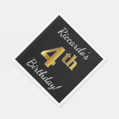 Zwart, Faux Gold 4th Birthday + Eigen naam Servetten (Hoek)