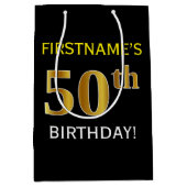 Zwart, Faux Gold 50ste verjaardag + aangepaste naa Medium Cadeauzakje (Voorkant)