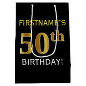 Zwart, Faux Gold 50ste verjaardag + aangepaste naa Medium Cadeauzakje (Achterkant)