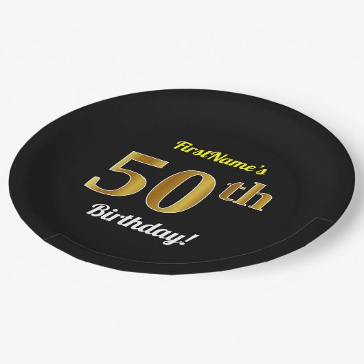 Zwart, Faux Gold 50ste verjaardag + aangepaste naa Papieren Bordje (Gekanteld)