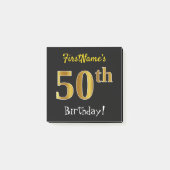 Zwart, Faux Gold 50th Birthday, met aangepaste naa Post-it® Notes (Voorkant)