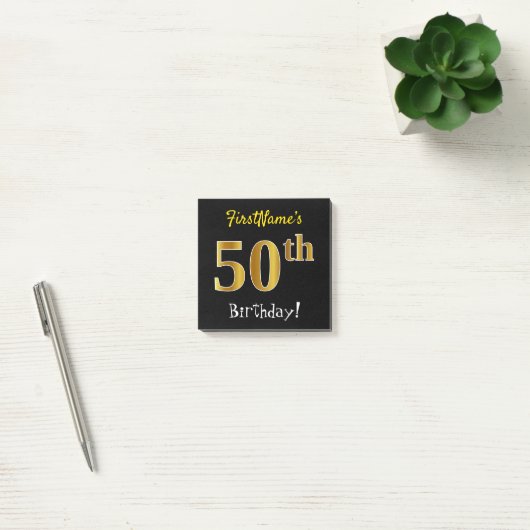 Zwart, Faux Gold 50th Birthday, met aangepaste naa Post-it® Notes (Kantoor)