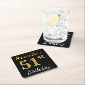 Zwart, Faux Gold 51st verjaardag + Aangepaste naam Kartonnen Onderzetters (Insitu)
