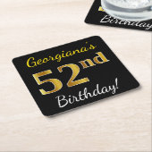 Zwart, Faux Gold 52e verjaardag + Aangepaste naam Kartonnen Onderzetters (Schuin)