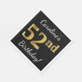 Zwart, Faux Gold 52e verjaardag + Aangepaste naam Servet (Hoek)