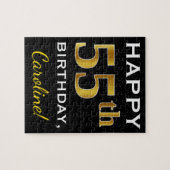 Zwart, Faux Gold 55th Birthday + Eigen naam Legpuzzel (Horizontaal)