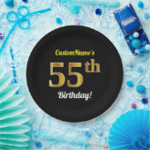 Zwart, Faux Gold 55th Birthday + Eigen naam Papieren Bordje (Feest)