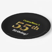 Zwart, Faux Gold 55th Birthday + Eigen naam Papieren Bordje (Gekanteld)