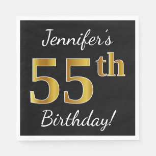Zwart, Faux Gold 55th Birthday + Eigen naam Servet