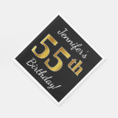 Zwart, Faux Gold 55th Birthday + Eigen naam Servet (Hoek)