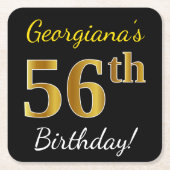 Zwart, Faux Gold 56e verjaardag + aangepaste naam Kartonnen Onderzetters (Voorkant)