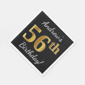 Zwart, Faux Gold 56e verjaardag + aangepaste naam Servet (Hoek)