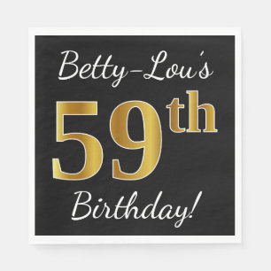 Zwart, Faux Gold 59th Birthday + Aangepaste naam Servet