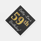 Zwart, Faux Gold 59th Birthday + Aangepaste naam Servet (Hoek)