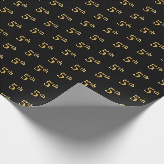 Zwart, Faux Gold 5th (vijfde) Event Wrapping Paper Cadeaupapier (Hoek)