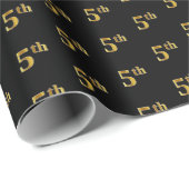 Zwart, Faux Gold 5th (vijfde) Event Wrapping Paper Cadeaupapier (Rol Hoek)