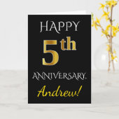 Zwart, Faux Gold 5th Wedding Jubileum + Naam Kaart (Gele Bloem)