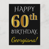 Zwart, Faux Gold 60th Birthday + Aangepaste naam Briefkaart (Voorkant)