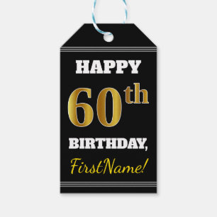 Zwart, Faux Gold 60th Birthday + Aangepaste naam Cadeaulabel
