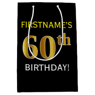 Zwart, Faux Gold 60th Birthday + Aangepaste naam Medium Cadeauzakje