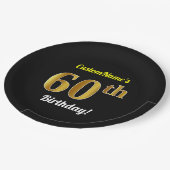 Zwart, Faux Gold 60th Birthday + Aangepaste naam Papieren Bordje (Gekanteld)