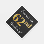Zwart, Faux Gold 62e verjaardag + Aangepaste naam Servet (Hoek)