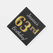 Zwart, Faux Gold 63rd Birthday + Aangepaste naam Servet (Hoek)
