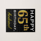 Zwart, Faux Gold 65th Birthday + Eigen naam Legpuzzel (Horizontaal)