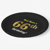 Zwart, Faux Gold 66th Birthday + Aangepaste naam Papieren Bordje (Gekanteld)