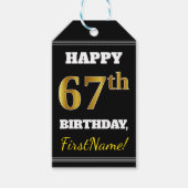 Zwart, Faux Gold 67th Birthday + Aangepaste naam Cadeaulabel (Voorkant)