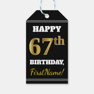 Zwart, Faux Gold 67th Birthday + Aangepaste naam Cadeaulabel