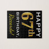 Zwart, Faux Gold 67th Birthday + Aangepaste naam Legpuzzel (Horizontaal)