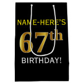 Zwart, Faux Gold 67th Birthday + Aangepaste naam Medium Cadeauzakje (Achterkant)