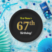 Zwart, Faux Gold 67th Birthday + Aangepaste naam Papieren Bordje (Feest)