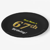 Zwart, Faux Gold 67th Birthday + Aangepaste naam Papieren Bordje (Gekanteld)