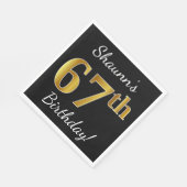 Zwart, Faux Gold 67th Birthday + Aangepaste naam Servet (Hoek)