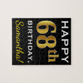 Zwart, Faux Gold 68th Birthday + Aangepaste naam Legpuzzel (Horizontaal)