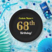 Zwart, Faux Gold 68th Birthday + Aangepaste naam Papieren Bordje (Feest)