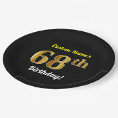 Zwart, Faux Gold 68th Birthday + Aangepaste naam Papieren Bordje (Gekanteld)