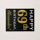 Zwart, Faux Gold 69th Birthday + Aangepaste naam Legpuzzel (Horizontaal)