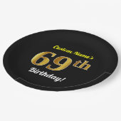 Zwart, Faux Gold 69th Birthday + Aangepaste naam Papieren Bordje (Gekanteld)