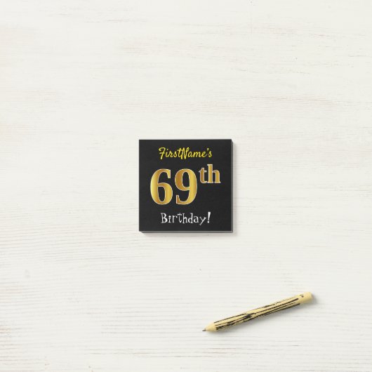 Zwart, Faux Gold 69th Birthday, met aangepaste naa Post-it® Notes (Op bureau)