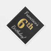 Zwart, Faux Gold 6th Birthday + Aangepaste naam Servet (Hoek)