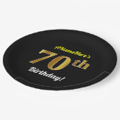 Zwart, Faux Gold 70th Birthday + Aangepaste naam Papieren Bordje (Gekanteld)