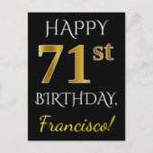 Zwart, Faux Gold 71st verjaardag + Aangepaste naam Briefkaart (Voorkant)